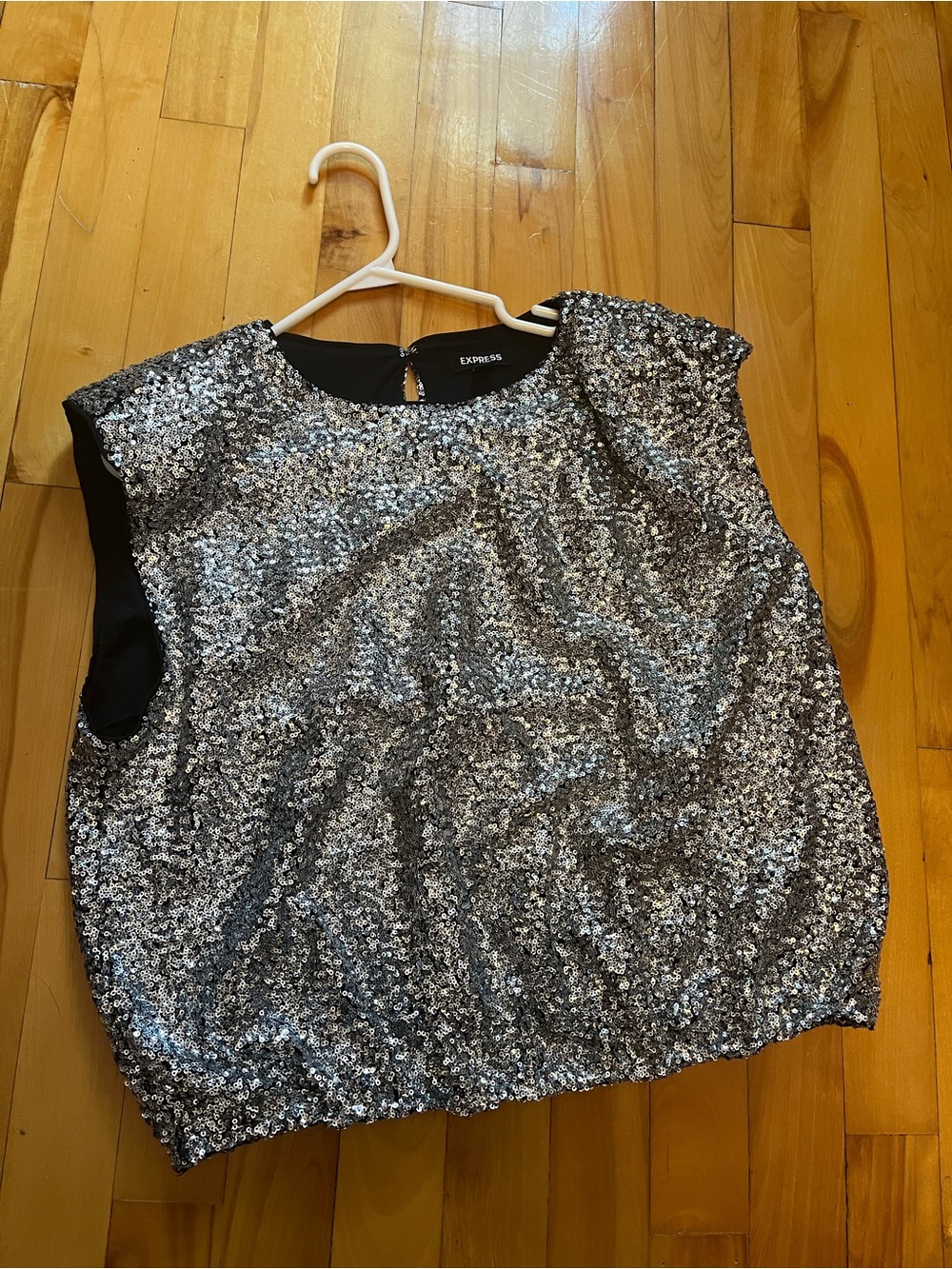 Vintage 80s Express Silver Sequins Tank Top